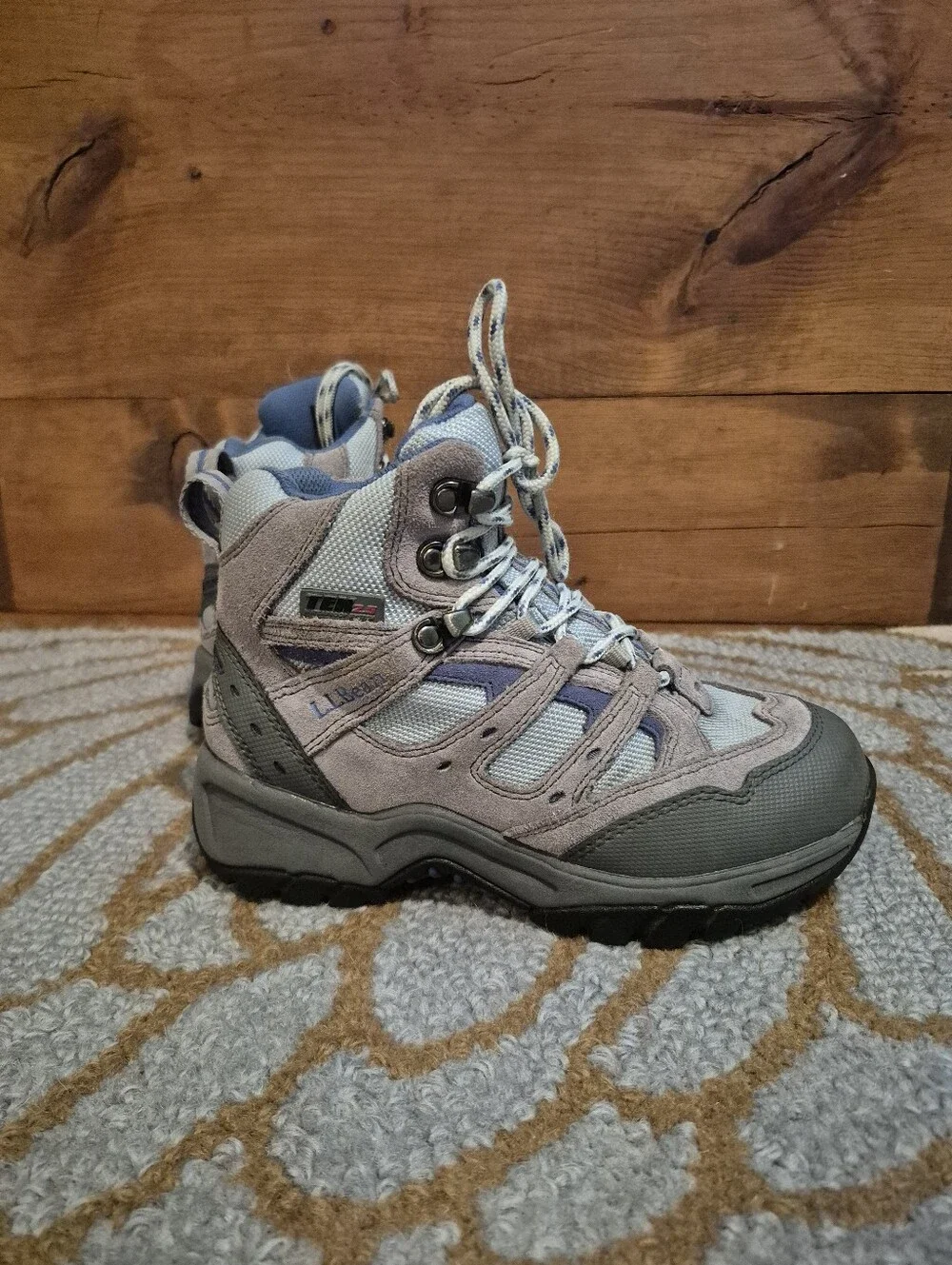 L.L.Bean Unisex Kids Blue And Gray Ankle Hiking Boots Size 2